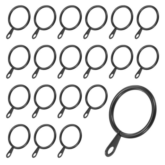 Uxcell 20-Pack Black Curtain Rings with Eyelet, Rustproof Metal Rings for Curtain Rods, 1 Inch Interior Diameter
