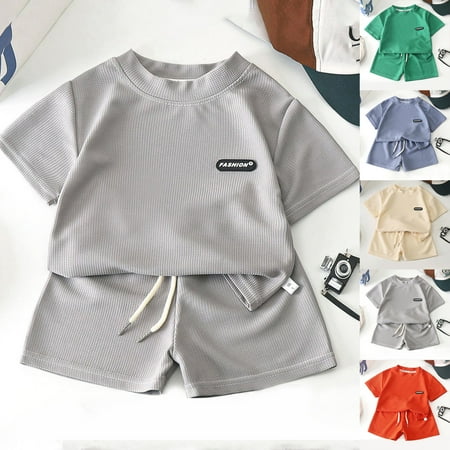 Gelikeya Boys Summer Outfits Casual Shorts Sleeve Tee Tops and Shorts 2PC Sets Soft Comfortable Kids Clothes Red 15-16 Years