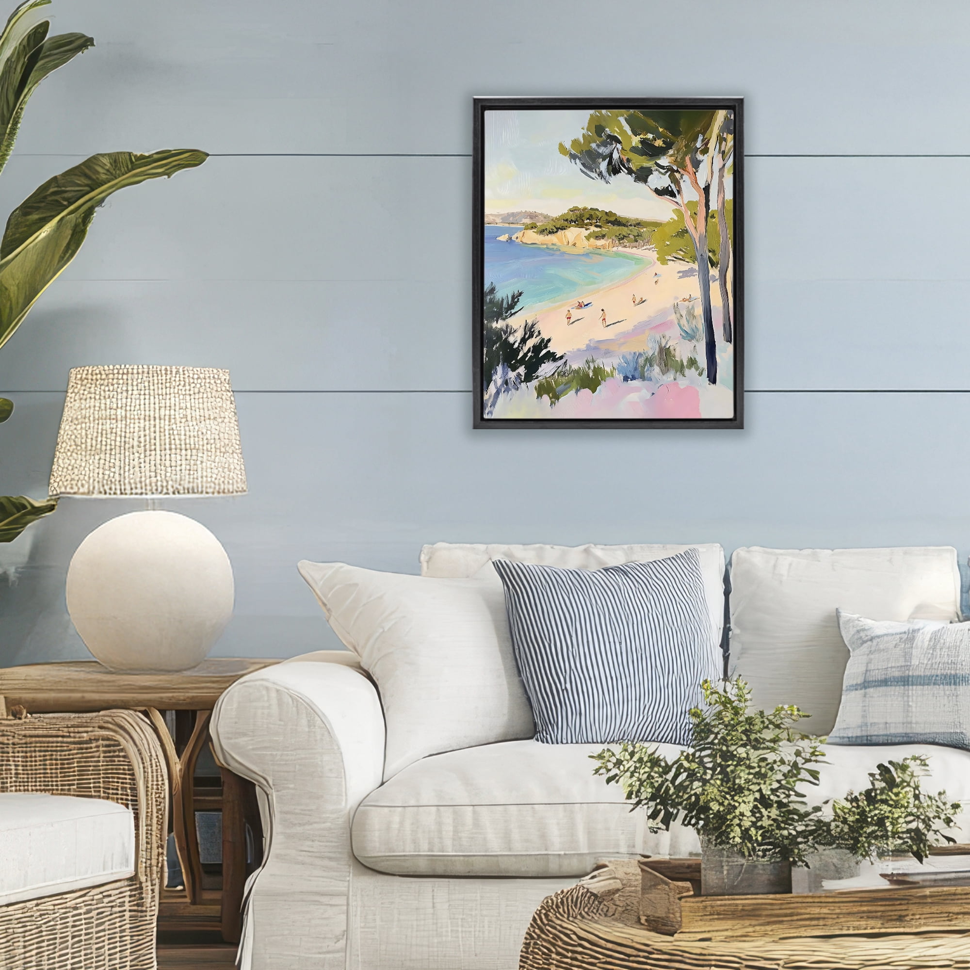 Stupell Industries Amalfi Coast Beach Escape Black Framed Floater Canvas Wall Art, design by The Prints Vibe