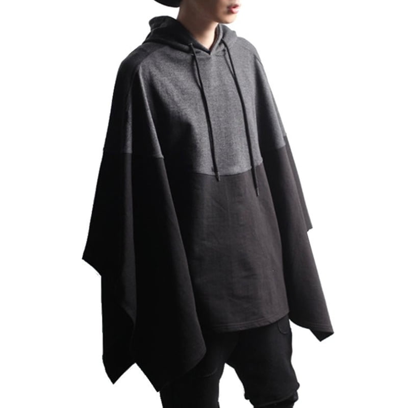 Gothic Mens Punk Hooded Sweater Cardigan Cloak Cape Jacket Poncho Hip-hop Coats 