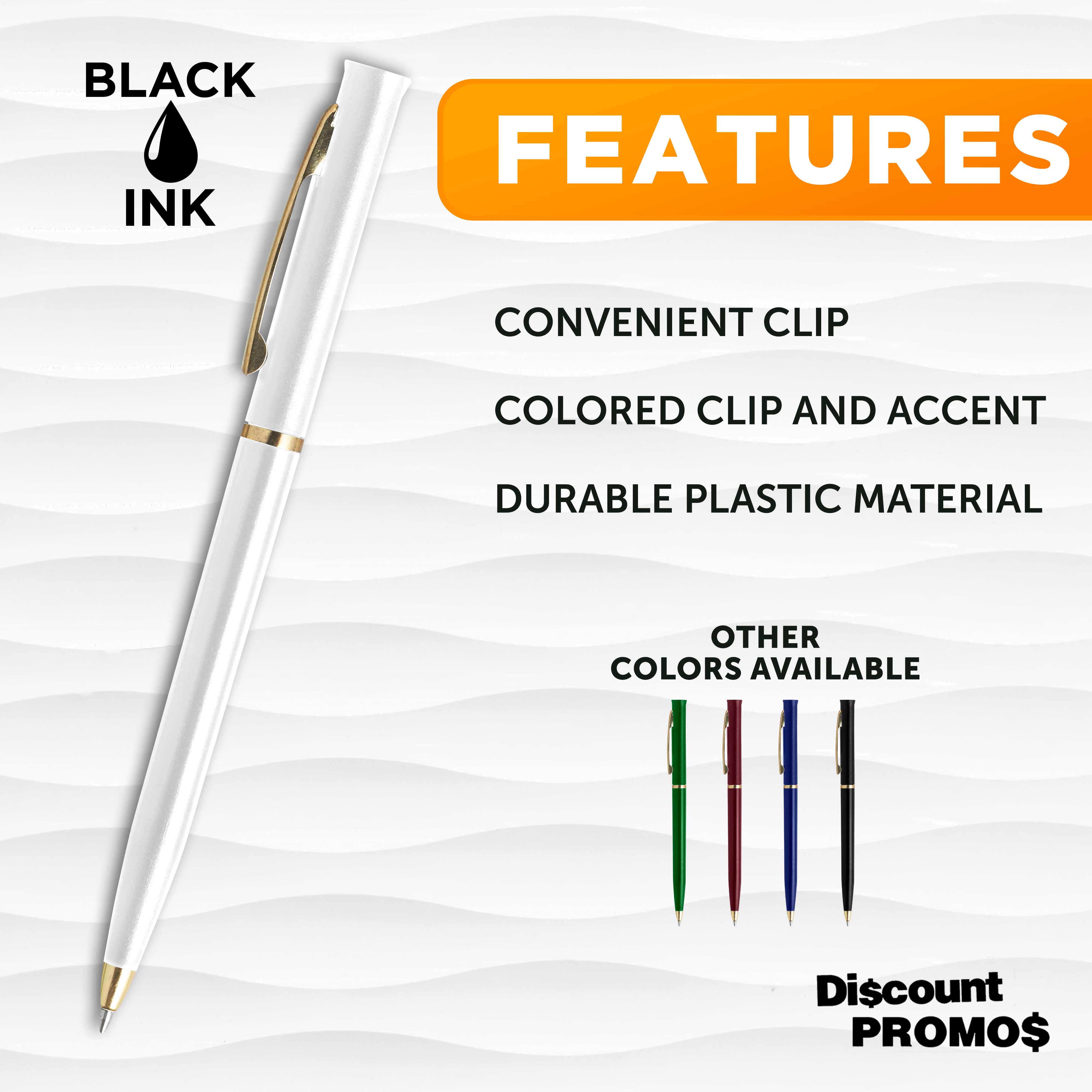 10 Alston Hotel Pens Pack - Ballpoint, Gold Metal Accent - White