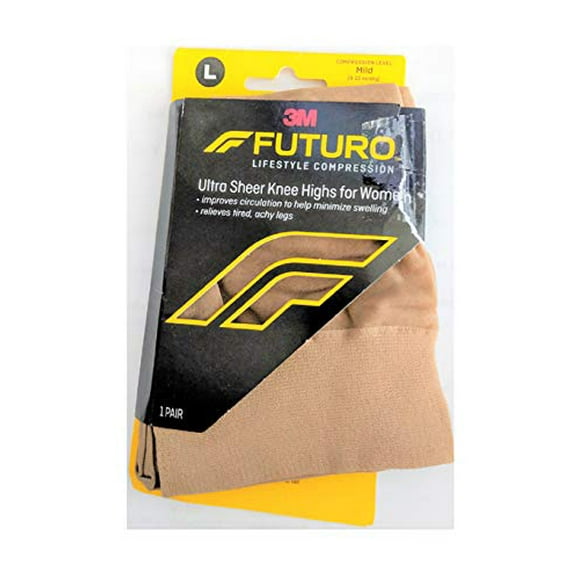 FUTURO Bas Genoux Ultra-Transparents Énergisants pour Femmes, Compression Douce, Grand, Nude 1 Paire