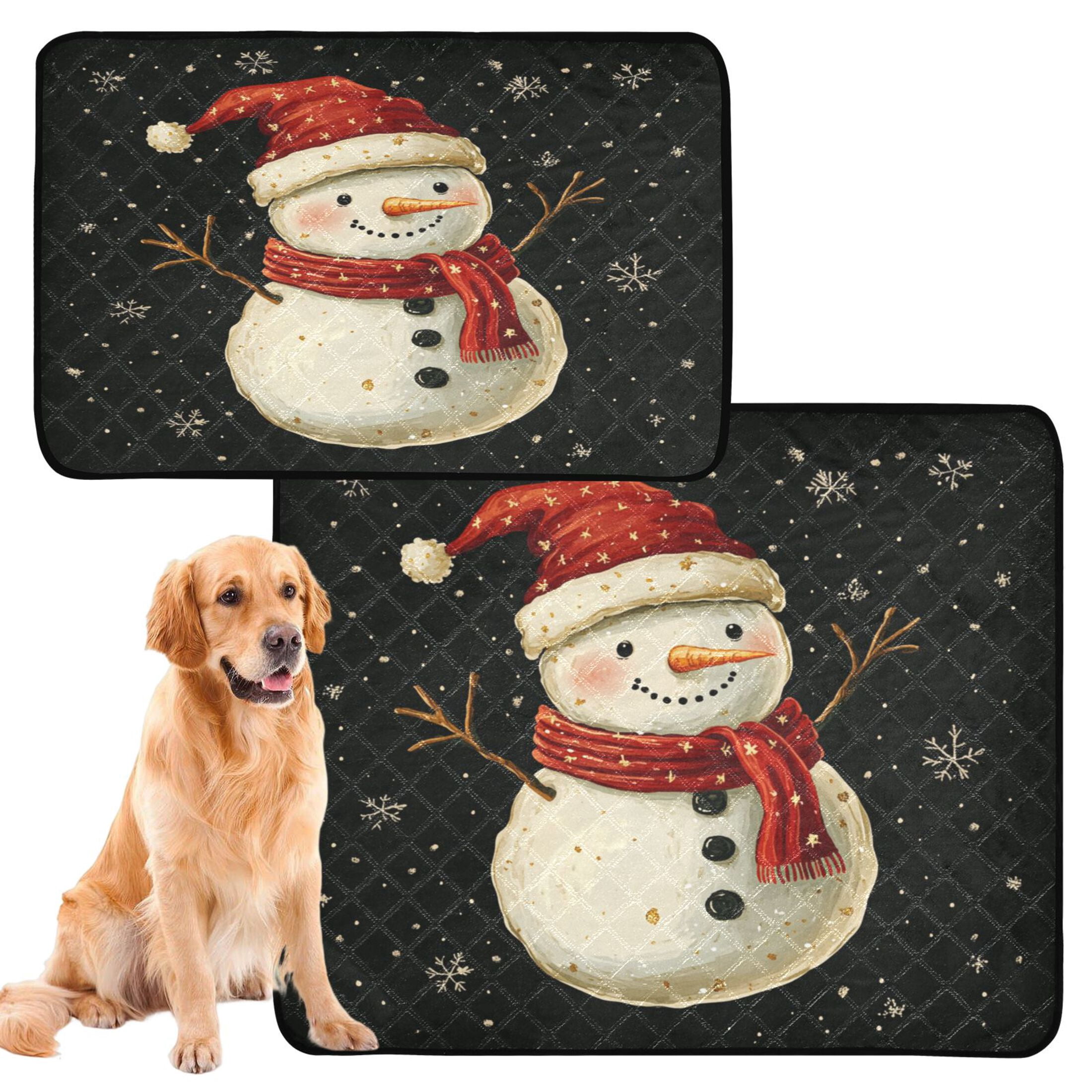 Qxltty Snowman Wearing Red Hat on Black Background Cat litter Pads Pet Set of 3 Diaper Mats Center Anti-leakage Layer Absorbent Soft and Comfortable