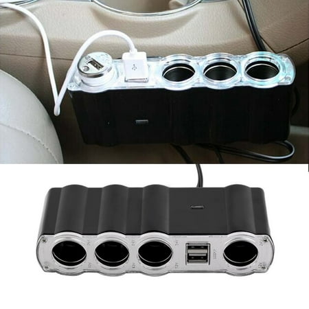 - 4 Way Multi Socket Car Cigarette Lighter Splitter USB Plug Adapter Charger