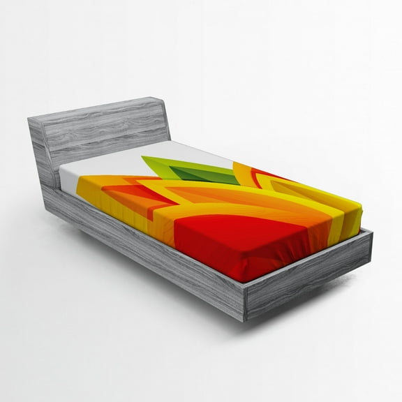 Ambesonne Abstract Fitted Sheet, Digital Autmun Leaf, Twin Size, Orange Green