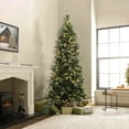 thumbnail image 6 of LuxenHome 7.5Ft Pre-Lit Green and Flocked Slim Artificial Christmas Tree with Metal Stand, 6 of 9