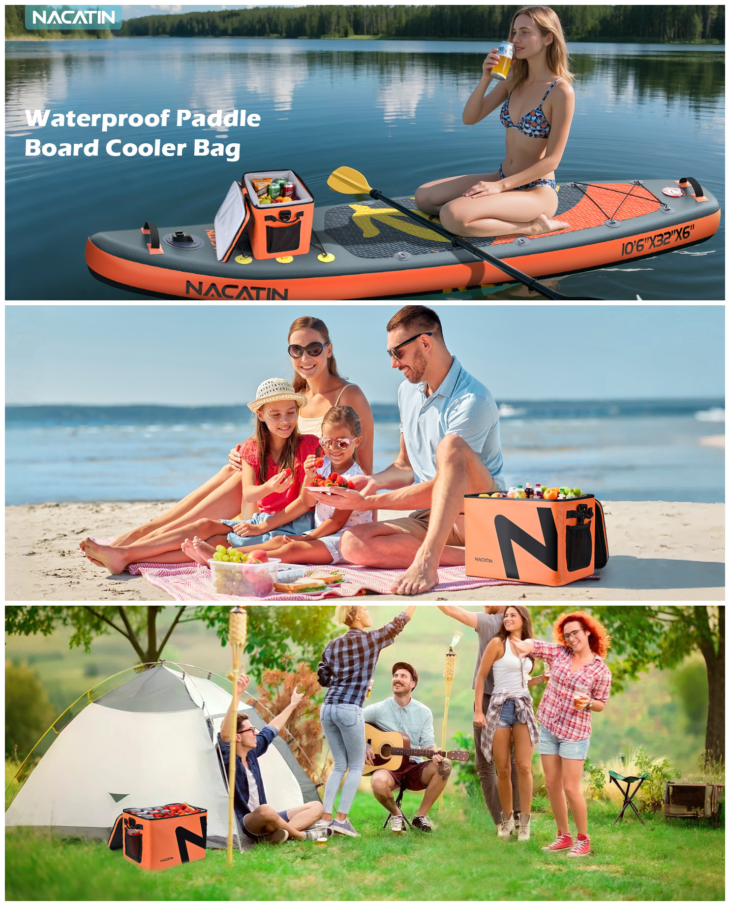 Paddle Board Cooler Bag 48 Can Waterproof SUP Camping Cooler Portable for Kayak Accessories