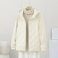 thumbnail image 2 of Womens Quilted Puffer Jackets Lightweight Winter Warm Hooded Textured Full Zip Sweatshirts Casual Athletic Outdoor Tops (L, Beige), 2 of 3