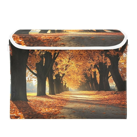 Storage Box With Lid 16.5x12.6x11.8In Foldable Stacked Household Storage Box Autumnal Tree