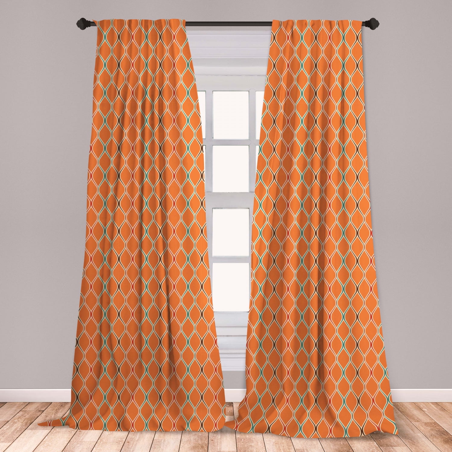 Orange Curtains 2 Panels Set, Vibrant Old Fashion Trippy with Unusual