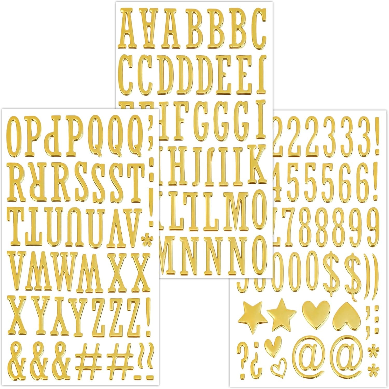 CCOCC Gold Puffy Letter and Number Stickers 3 Sheets Retro Serif Golden Foam Stickers 1 in 3D Alphabet Decals for Scrapbook Stickers Graduation Cap Decor Diy Crafts
