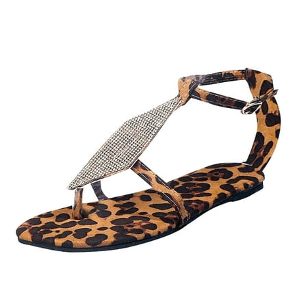 

JINMGG Sandals for Women Plus Clearance Summer Fashion Women Summer Sandals Flat Open Toe Rhinestone Comfy Casual Beach Shoes Brown 40
