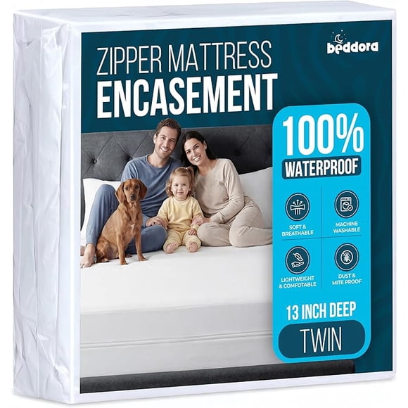 Beddora Queen Zippered Mattress Encasement – 100% Waterproof Mattress Protector, Bed Bug Proof Six-Sided Cover, Soft Breathable Noiseless Mattress Cover
