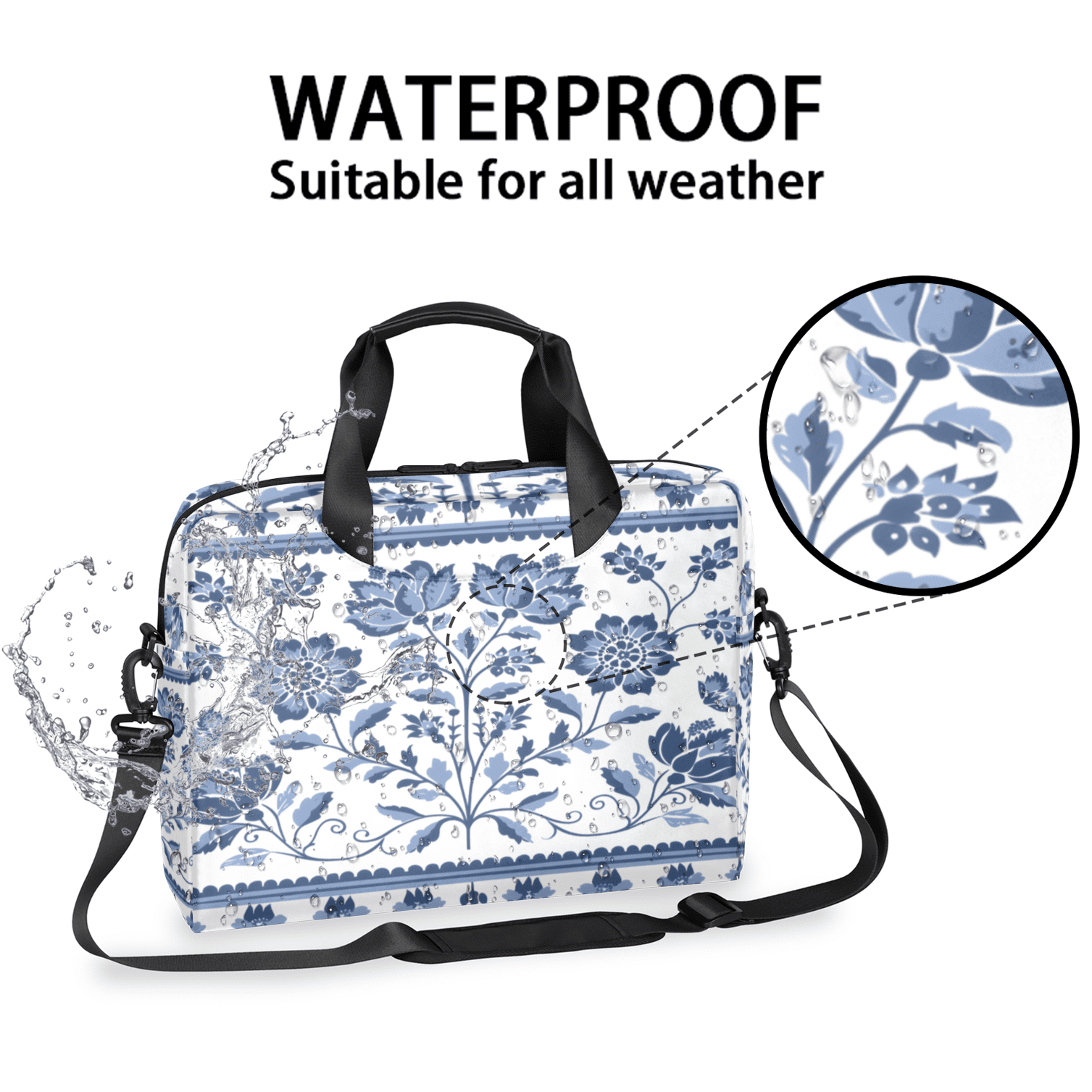Herdesigns Floral Laptop Bag for Women Men, Computer Case Briefcase Messenger Bags, 15-15.6 inch Laptop Sleeve Shoulder Bag