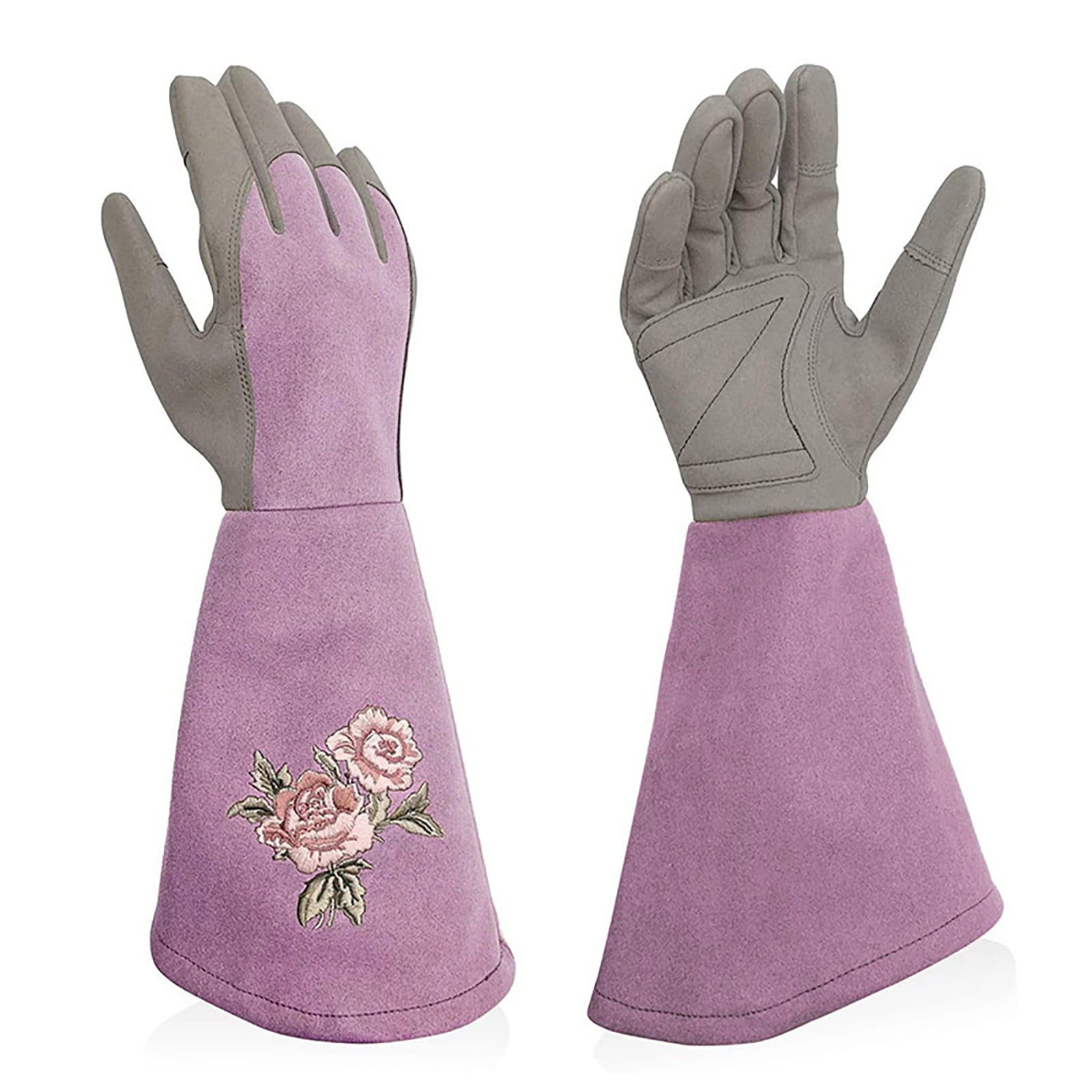 Garden Pruning Anti-Thorn Long-Sleeved Printed Cowhide Garden Gloves, Purple B|1 Pair Gardening Gloves For Men & Women Rose Pruning Gloves Long Thorn Proof Gardening Gloves Garden Gifts & Tools