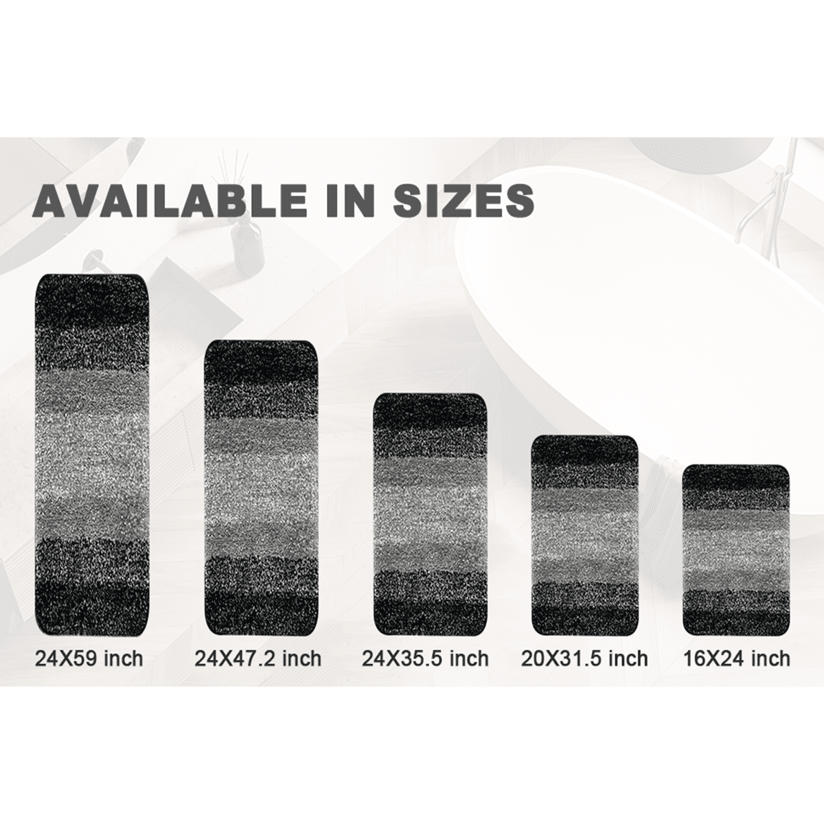 Artnice Microfiber Washable Bathroom Rugs, 24"x47" Black Absorbent Bath Mats, Non-Slip Plush Ultra Soft Bathroom Mats