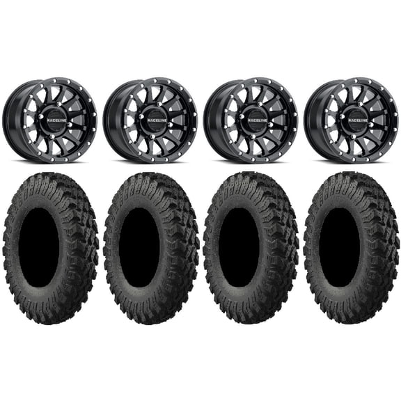 Raceline Trophy 15x6 Wheels Black 32" MotoRally Tires Can-Am Commander Maverick Renegade Outlander Defender