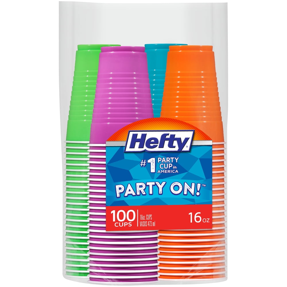 Hefty Disposable Party Cups, Assorted Colors,16 oz, 100 Count Walmart
