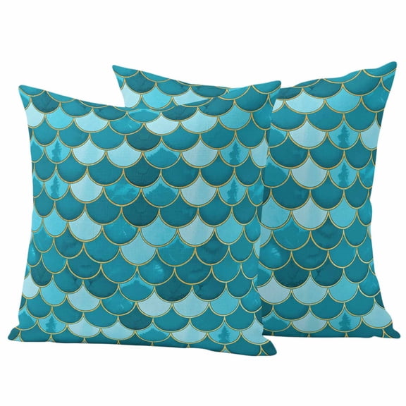 Green Outdoor Waterproof Pillow Covers, Modern Geometric Fish Scale Abstract Moroccan Decorative Square Throw Pillowcase Sofa Cushion Sham for Patio/Couch/Chair, 26"x26" 2 Pack