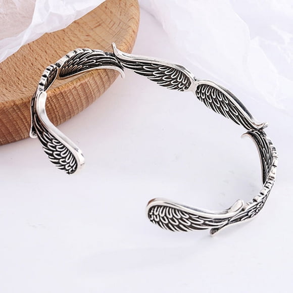 EGNMCR Bangles Retro Open Feather Bracelet Women's Temperament Bracelet Retro Angel Women's Bracelet A bracelet