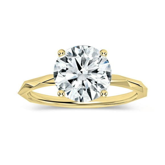 ALLORYA IGI Certified 2.00 Carat Solitaire Round Lab Grown White Diamond Textured Shank Engagement Ring for Women in 18K Solid Yellow Gold, Size 5.5