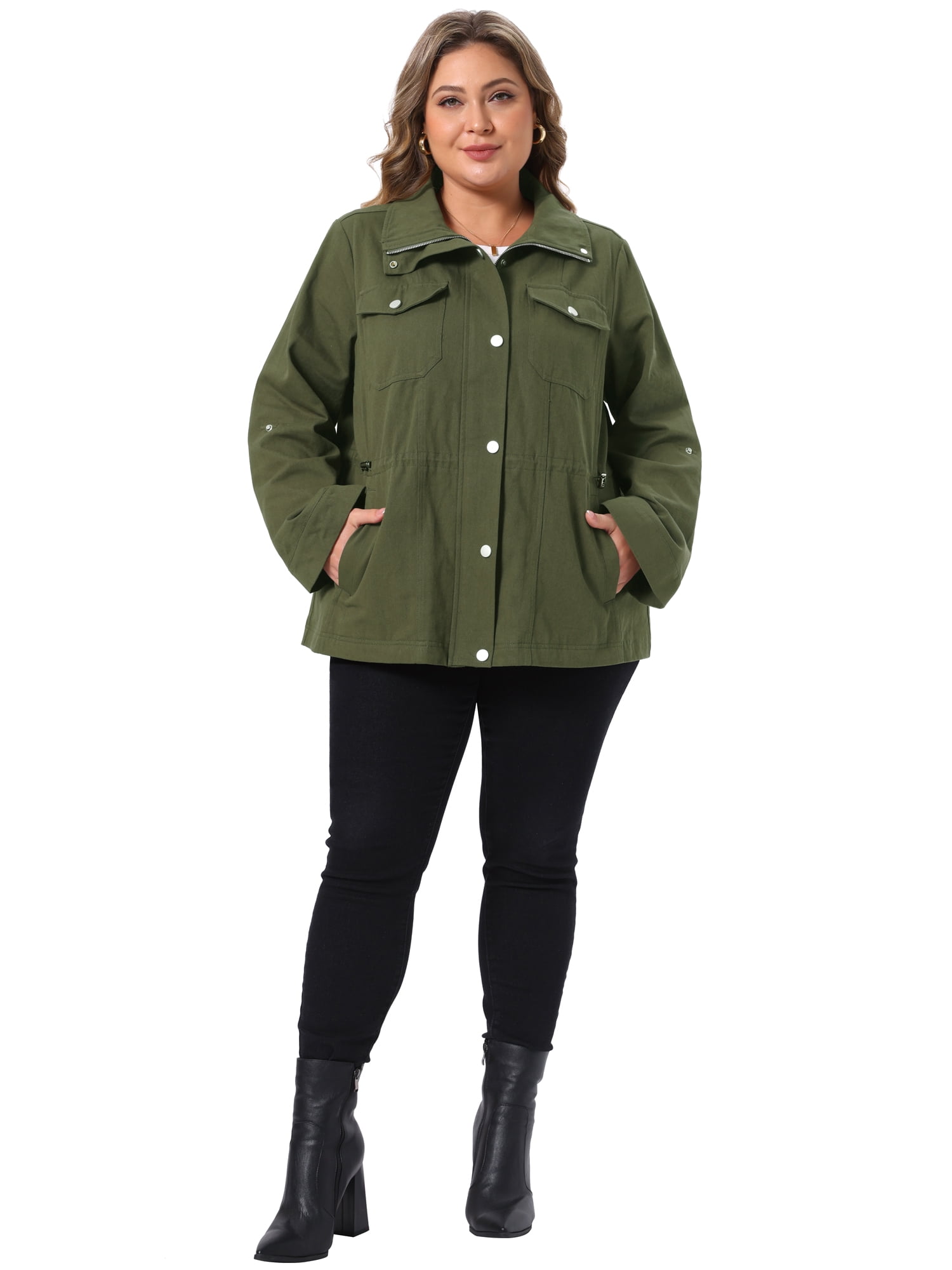 DARING DIVA Women's Plus Utility Lightweight Anorak with Pockets Jacket 3X Army Green