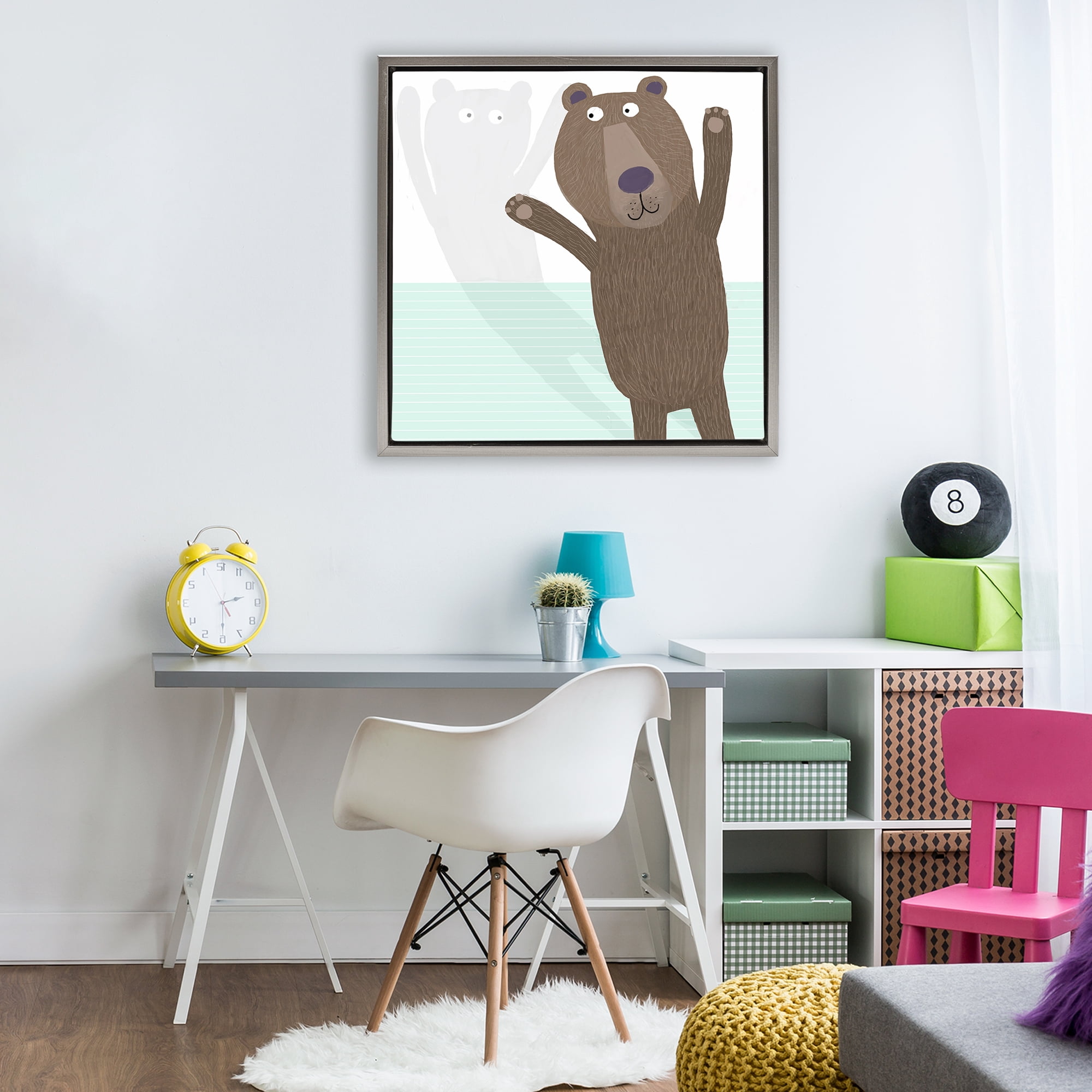 Stupell Industries Whimsical Bear Shadow Gray Framed Floater Canvas Wall Art, design by Carla Daly