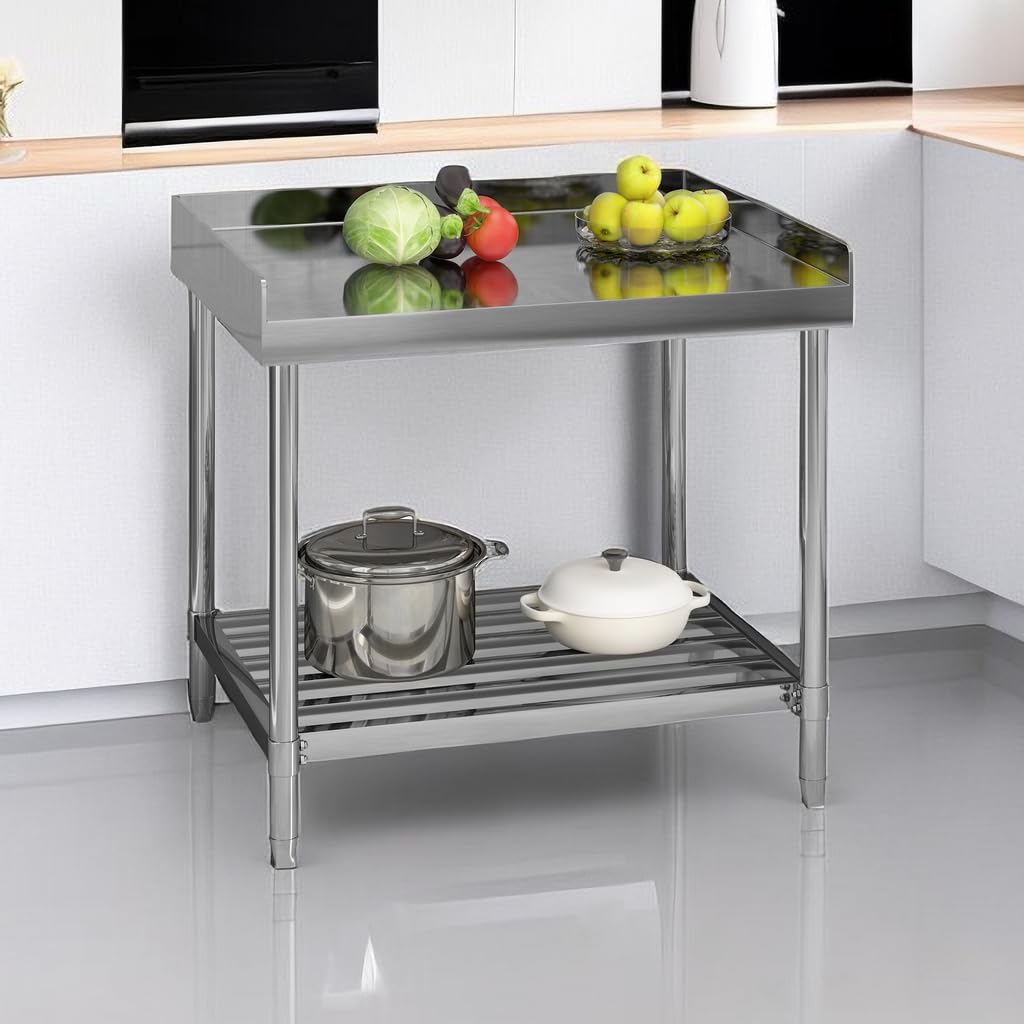Huisuilinss Stainless Steel Table With Backsplash,Stainless Steel Prep Table For Kitchen,Commercial Prep & Work Table With Adjustable Undershelf For Restaurant Hotel Home Gardens Garages