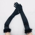 thumbnail image 2 of Ljudmp Womens Long Opera Party Gloves 1920s Satin Elbow Length Glove With Feather Cuff Stretchy Full Finger Gloves for Tea Party Costumes Black, 2 of 4