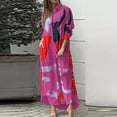 thumbnail image 2 of IROINNID Maxi Dress for Women Neck Button Contrast Color Print Color Long Sleeve Dress,Hot Pink, 2 of 6