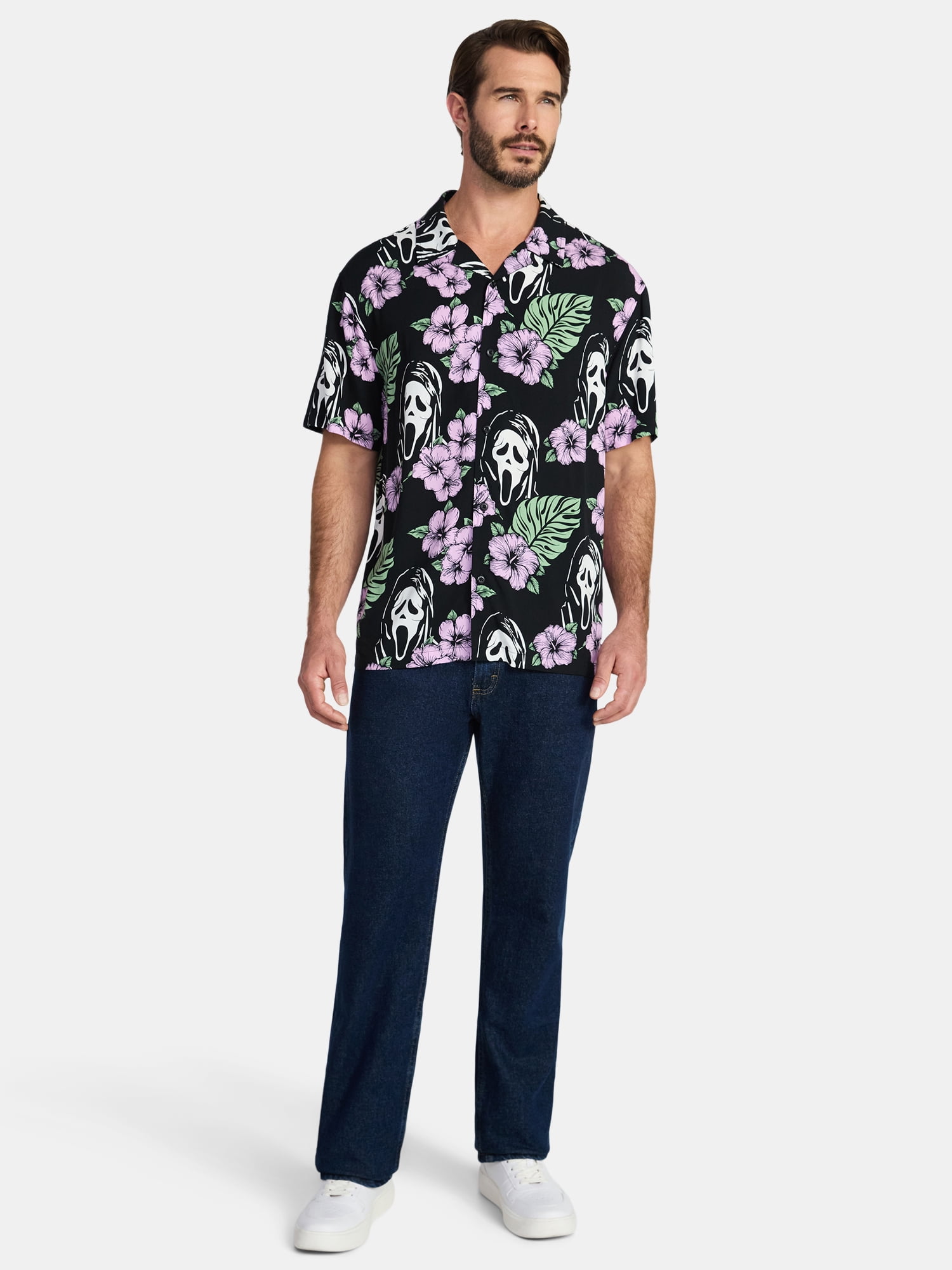 Ghost Face Men's and Big Men's Print Resort Shirt, Sizes XS-5XL