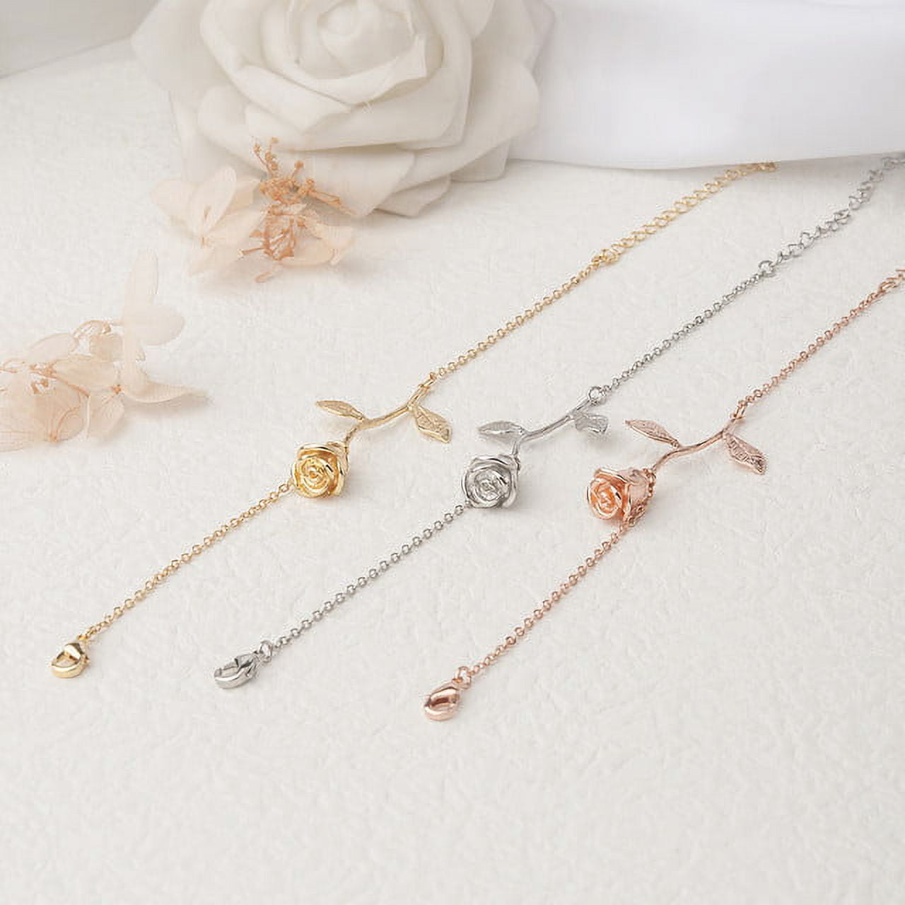 Rose Gold Brass Rose Flower Bracelet Jewelry Valentine's Day Gift Set for Her
