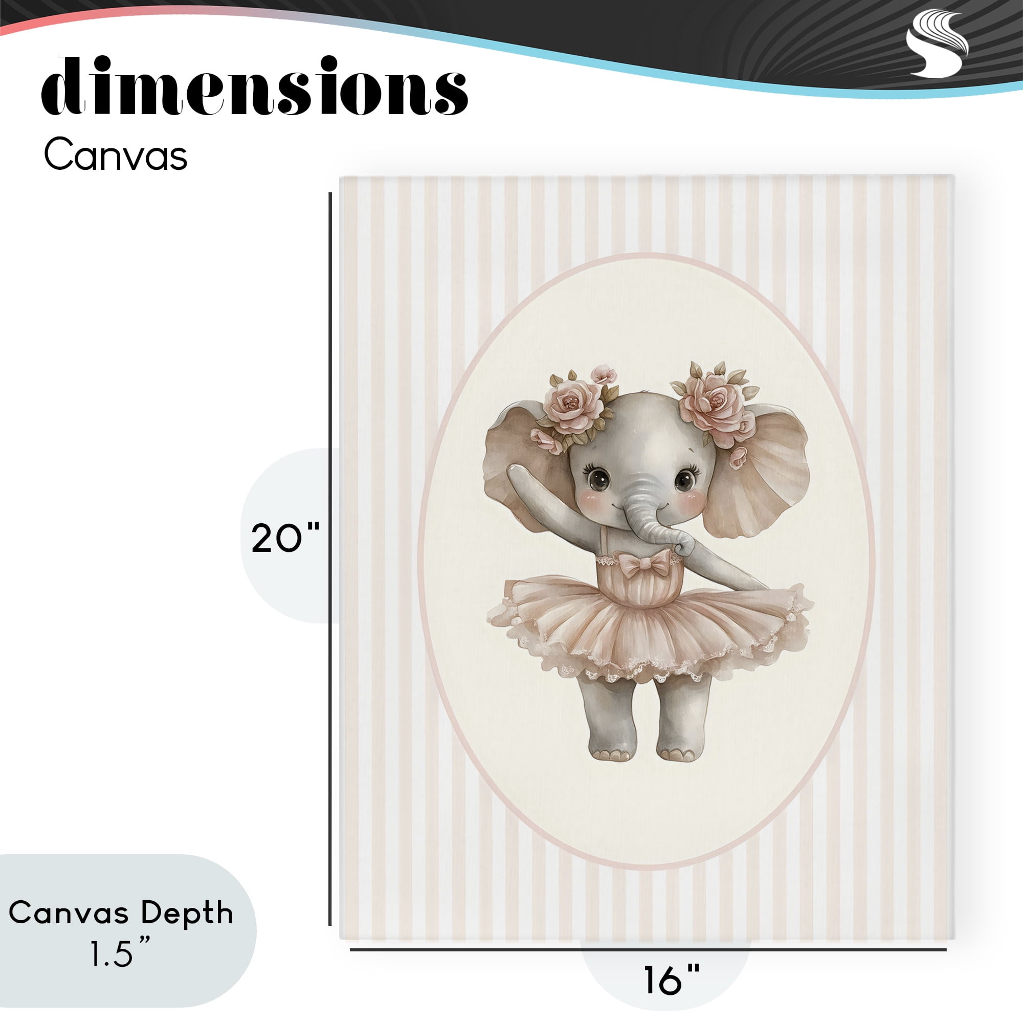 Stupell Industries Nursery Ballerina Elephant Striped Canvas Wall Art, design by LSR Design Studio