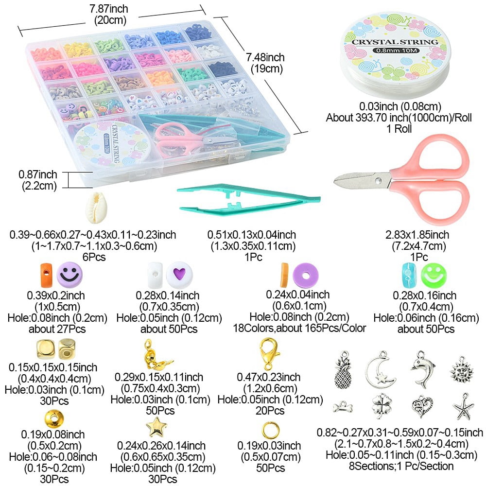 DIY Heishi Surfer Bracelet Necklace Making Kit Including Polymer Clay Disc Acrylic Letter Plastic Star Natural Shell Beads Mixed Color 3474Pcs/box