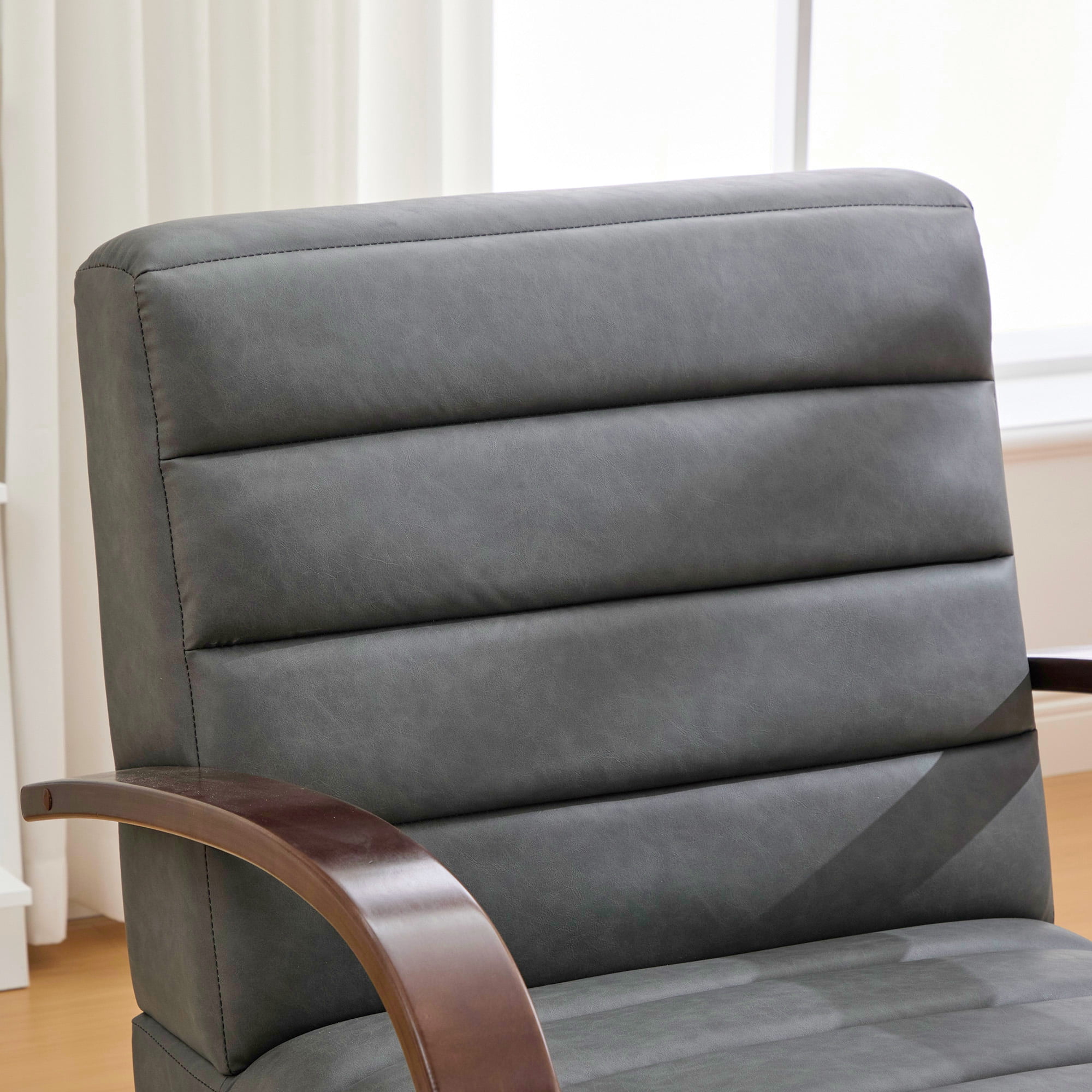 360° Swivel Accent Chair with Solid Wood Armrests,30.7"W PU Lounge Reading Chair Single Sofa Armchair for Bedroom Living Room Office,Gray