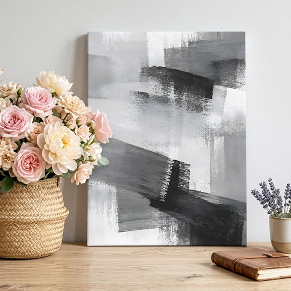 Canvas Wall Art Abstract Black Gray Canvas Art Print Minimalist Broad Brushstroke Ink Splash Pictures Wall Decor for Living Room Bedroom Artwork Decorations Stretched Framed Ready to Hang 8"x10"