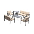 thumbnail image 4 of YODOLLA 7-Seat Metal Patio Furniture Set with Coffee Table and Side Table, Outdoor Conversation Set with Deep Cushions, Beige, 4 of 8