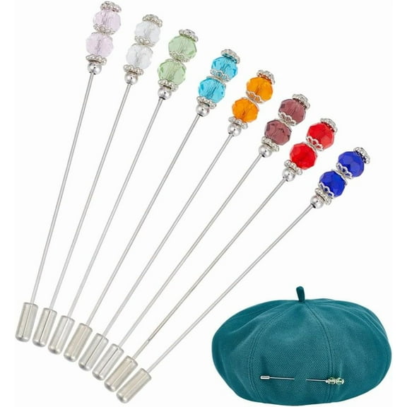 8PCS Hat Vintage Safety Pins Stick Lapel Pin Brass Long Handle Pin Accessories