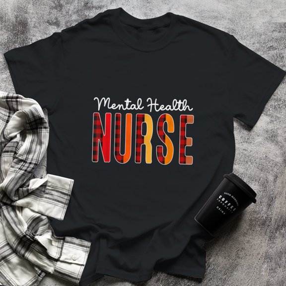 Mental Health Nurse Plaid Red Love Heart Stethoscope Mom, Small, Black