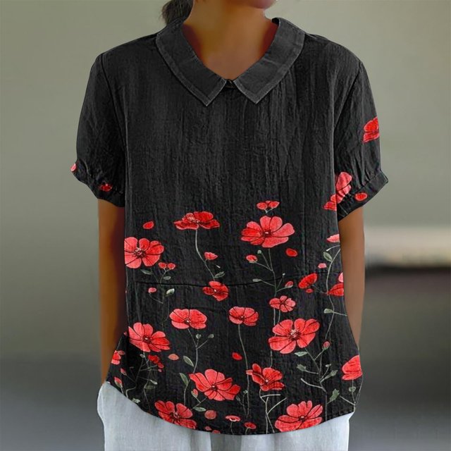 Fiudx Ropa de Mujer Camiseta Holgada Informal con Estampado para Mujer, Tops de Manga Corta con Cuello de Muñeca, Blusa Bonita y de Lino