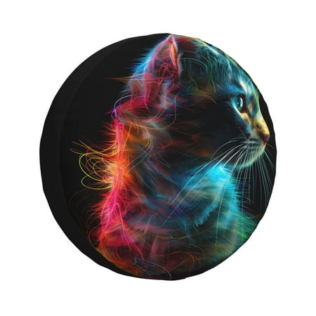 Gaeub Neon Spectrum Cat Portrait 14-17in Tire Cover Spare Tire Cover for Camper Caravan Trailer Car Truck SUV Jeep-17 inch