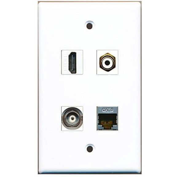 RiteAV - 1 Port HDMI 1 Port RCA White 1 Port Shielded Cat6 Ethernet 1 Port BNC Wall Plate