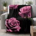thumbnail image 2 of Pink Rose Blanket Soft Cozy Warm Throw Blanket for Couch, Plush Fuzzy Flannel Fleece Blankets for Sofa, Vintage Abstract Garden Flower Floral Black Bed Blankets Lightweight Gifts for Women, 50"x60", 2 of 9