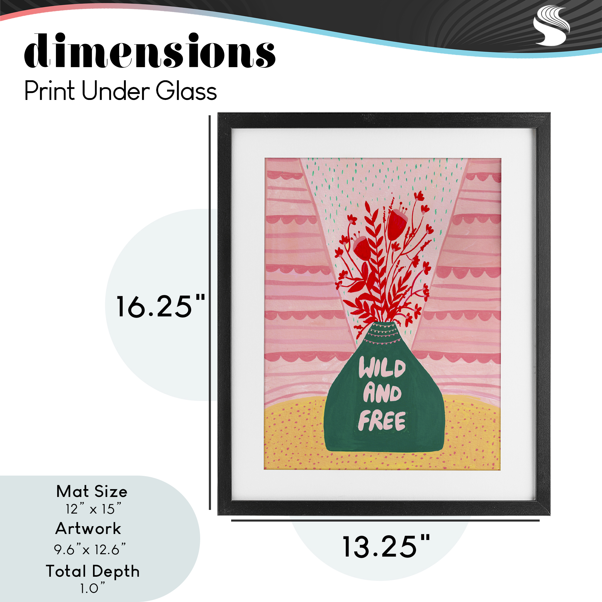 Midcentury Wild And Free Black Framed Print Under Glass, design by Nabeela Rumi