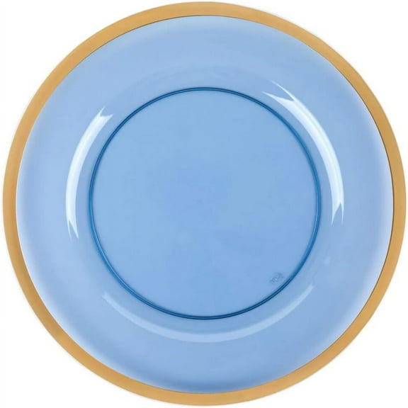 (1 PACK) EcoQuality 13" inch Round Blue Plastic Charger Plates with Gold Rim - China Like Party Plates, Heavy Duty Large Disposable Dinner Plates, Reusable Salad Plate, Wedding, Catering, Events