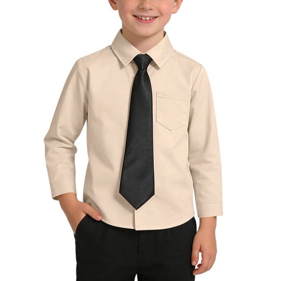 Riecok Boys School Uniform Shirts Lapel Collared Solid Button up Blouse Long Sleeve Breathable Dress Tops