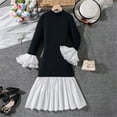 thumbnail image 2 of XUELUO Little Girls Dresses Black Long Sleeve With White Ruffled Cuffs Pleated Dress Kids Stylish Dress For School & Spring, 2 of 9