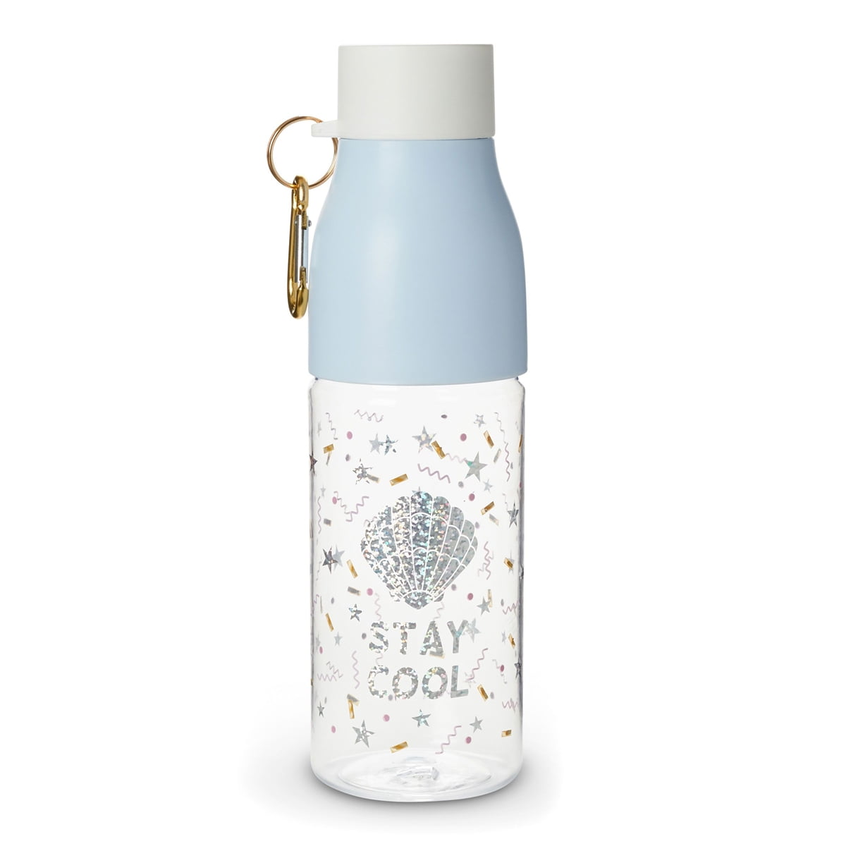 Stay Cool BPA Free Travel Water Bottle w Hook, Sparkle Blue