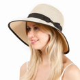 thumbnail image 2 of Elegante sombrero de paja de ala ancha para mujer, protección solar UPF 50+, sombrero de playa con protección UV, 2 of 5