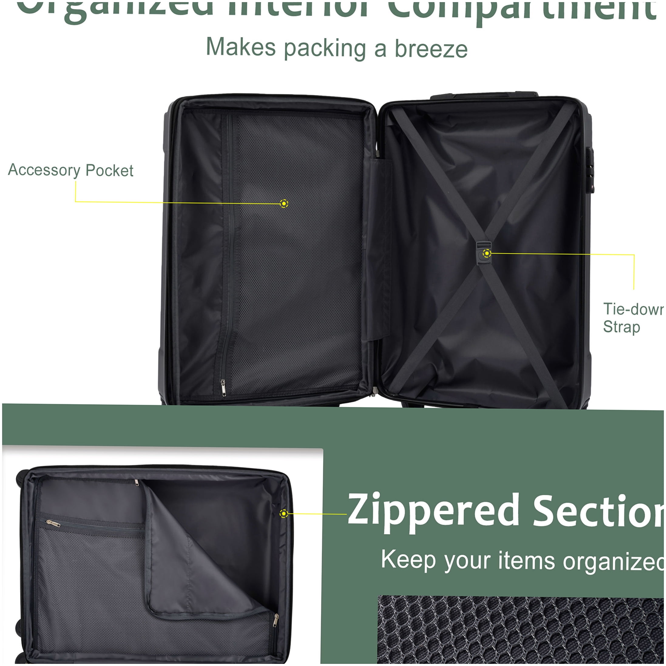 28 Inch Expandable Checked Luggage, Lightweight ABS Hardshell Suitcase with TSA Lock, Double Wheels - Green